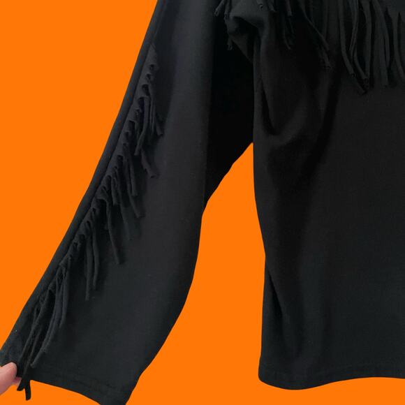 80's 90's vintage black fringe lace up southwestern tribal top blouse MEDIUM - Picture 2 of 5